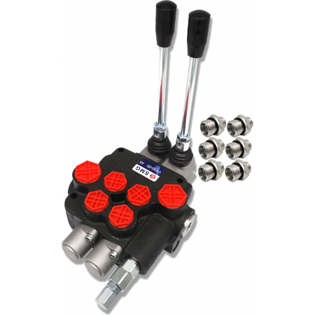 ROZDZIELACZ HYDRAULICZNY MONOBLOK 2 SEKCJE 80L + PRZYŁĄCZA